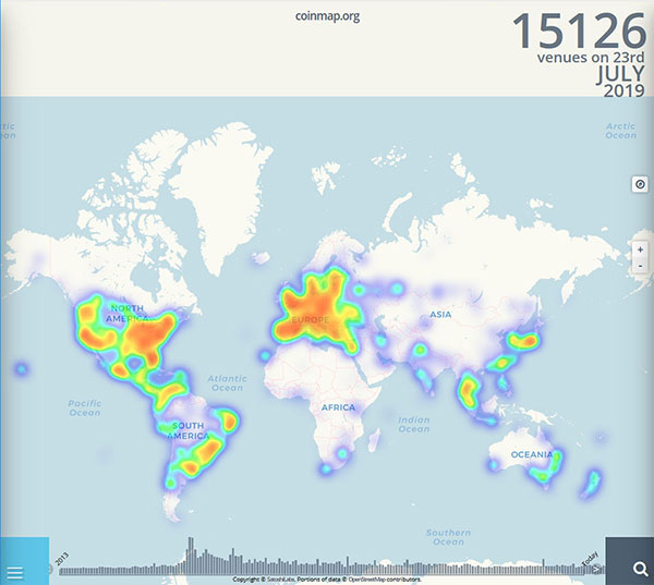 Мерчанты Bitcoin на карте мира