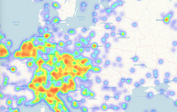 Мерчанты Bitcoin на карте Европы